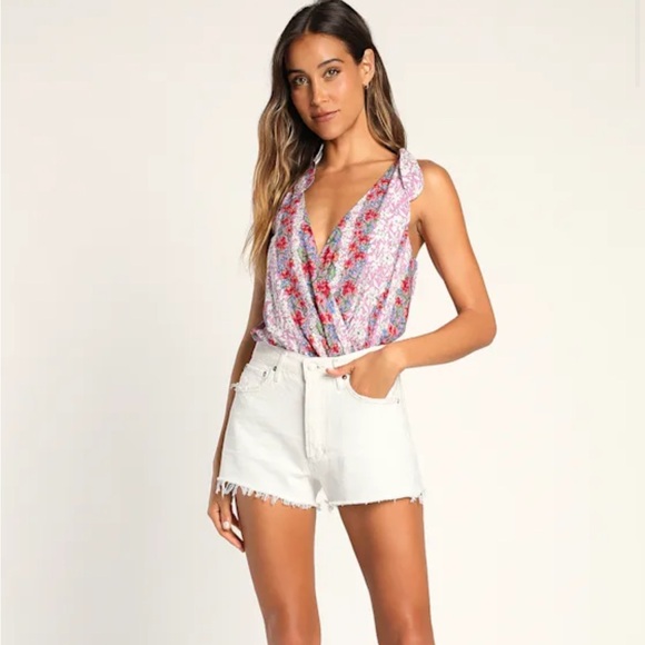 Lulus Tops - NWT Lulus Always Blossoming Pink Multi Floral Print Tie-Strap Bodysuit